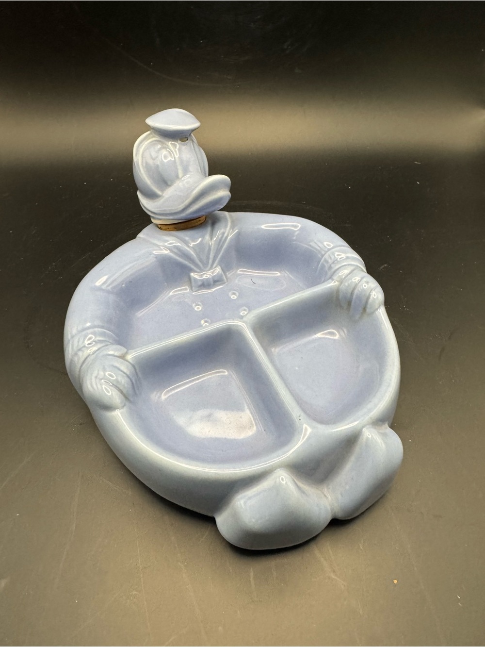 Vintage Donald Duck Warming Ceramic Divided Dish in Light Blue
